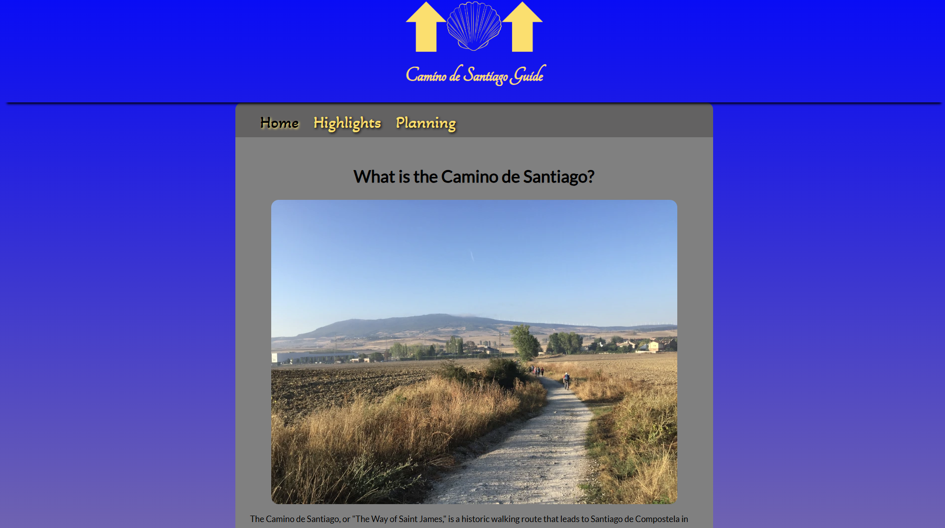 Screenshot of the Camino responsive website homepage